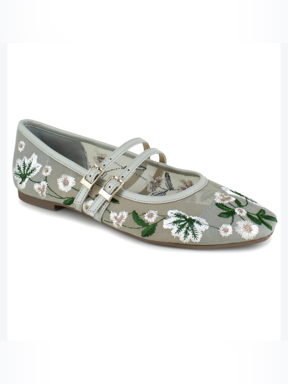 NWT Kenneth Cole Reaction Malibu Nites Floral Mesh Mary Jane Flats Green 9.5